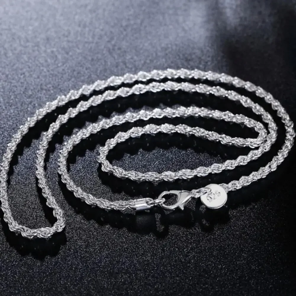 925 Silver Plated Necklace Twisted Rope Christmas Birthday Anniversary Gift NEW!